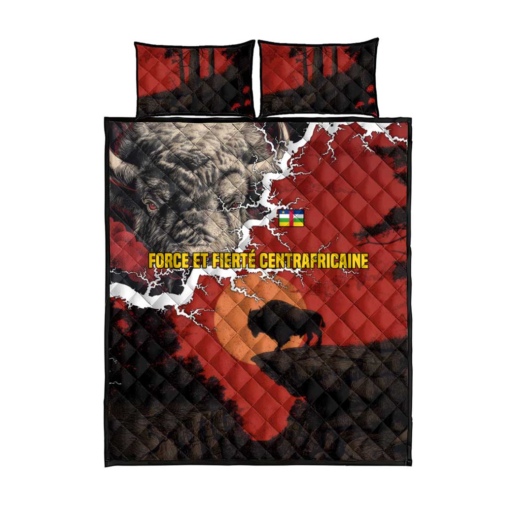 Central African Republic Quilt Bed Set Red Black Nature Design and Buffalo TS04