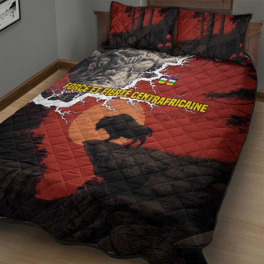 Central African Republic Quilt Bed Set Red Black Nature Design and Buffalo TS04