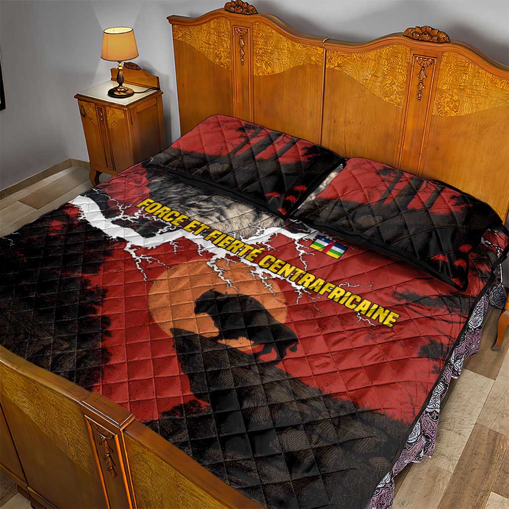 Central African Republic Quilt Bed Set Red Black Nature Design and Buffalo TS04