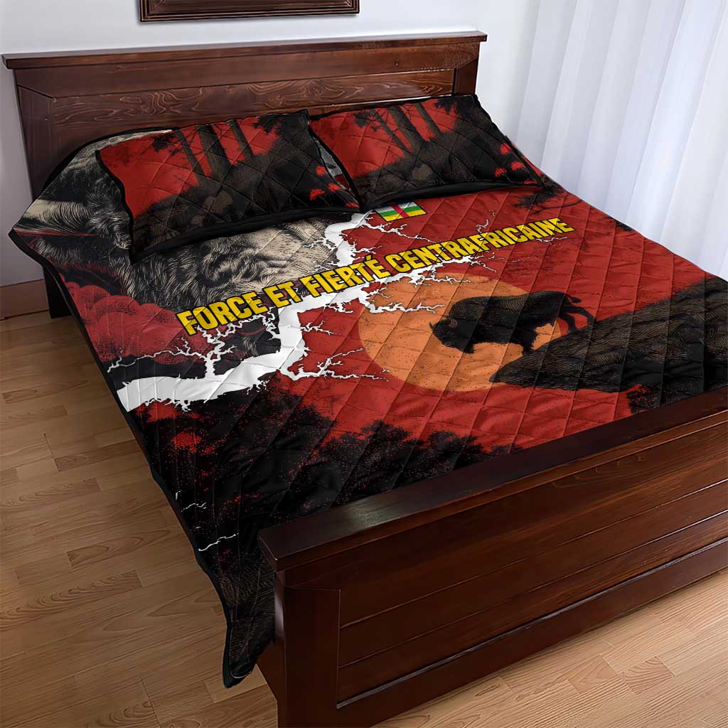 Central African Republic Quilt Bed Set Red Black Nature Design and Buffalo TS04