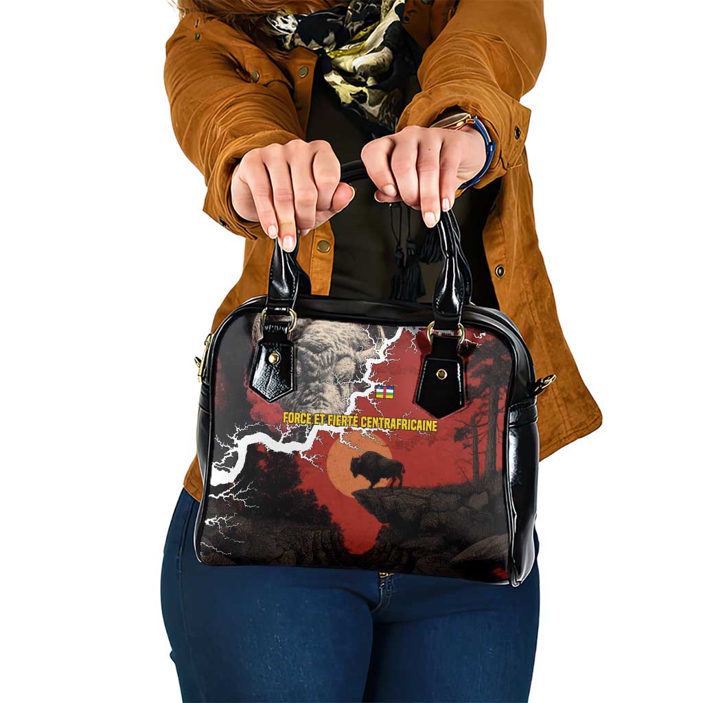 Central African Republic Shoulder Handbag with Red Black Nature Design and Buffalo Pattern TS04