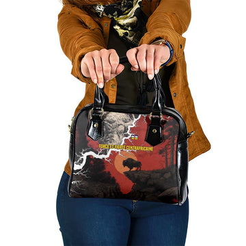 Central African Republic Shoulder Handbag with Red Black Nature Design and Buffalo Pattern TS04