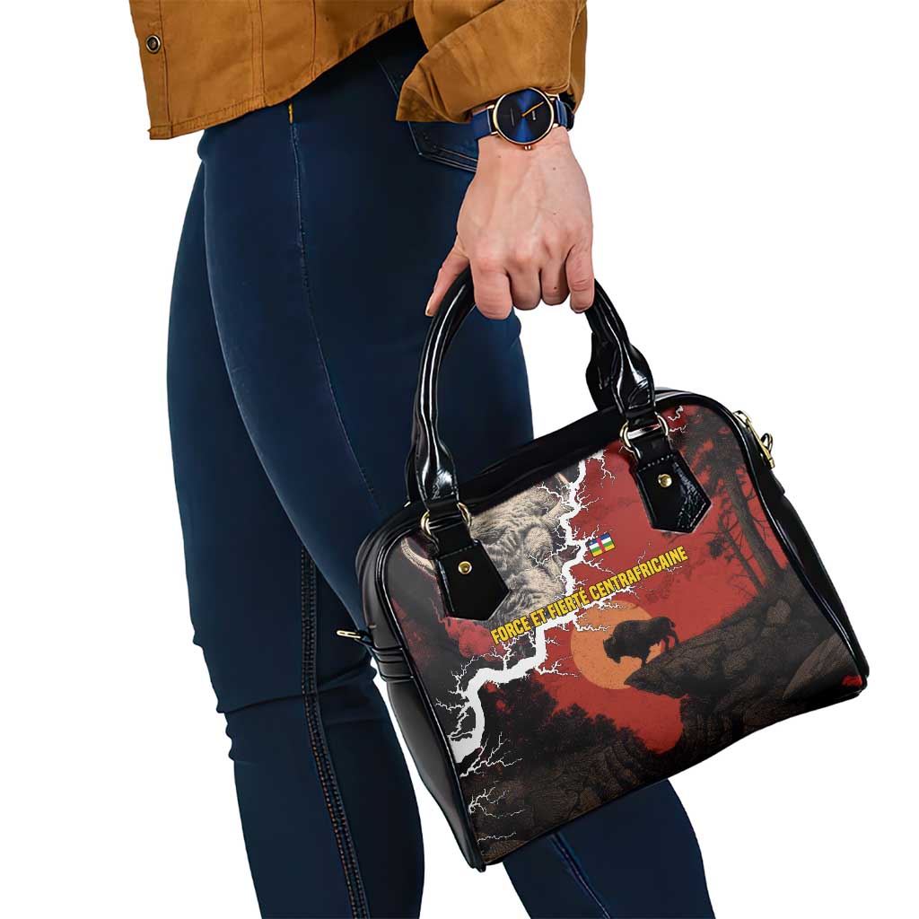 Central African Republic Shoulder Handbag with Red Black Nature Design and Buffalo Pattern TS04