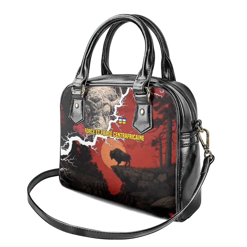 Central African Republic Shoulder Handbag with Red Black Nature Design and Buffalo Pattern TS04