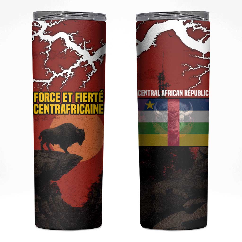 Central African Republic Skinny Tumbler Red Black Nature Design and Buffalo TS04