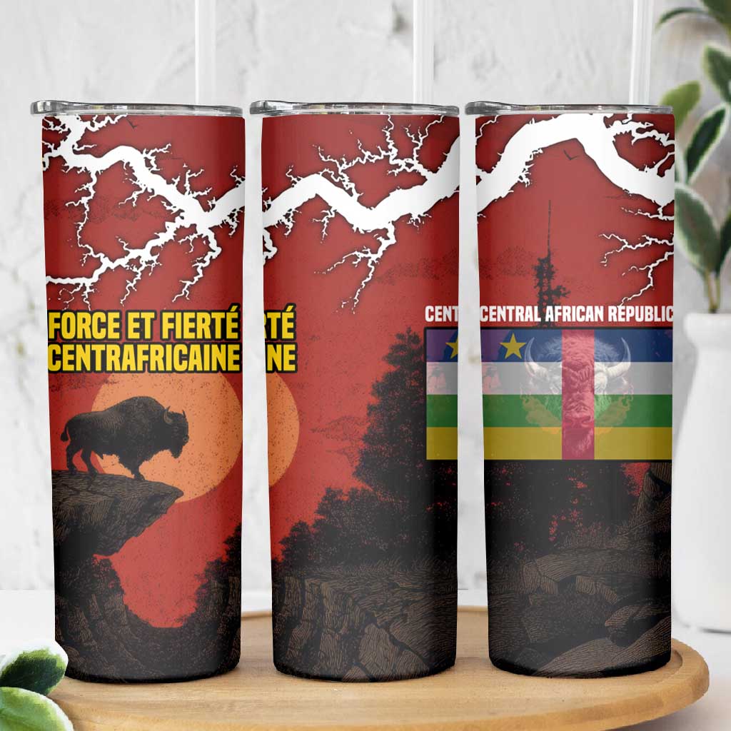Central African Republic Skinny Tumbler Red Black Nature Design and Buffalo TS04