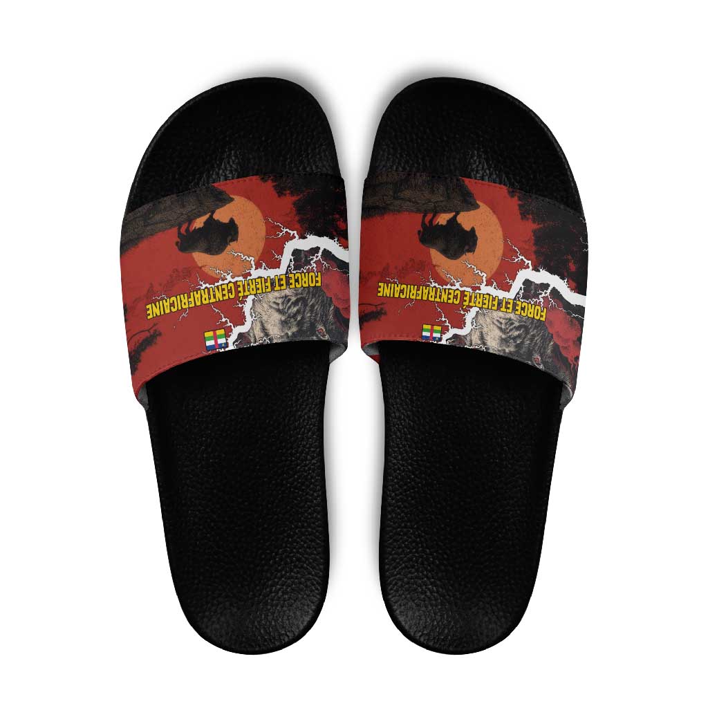Central African Republic Slide Sandals with Red Black Nature Design and Buffalo Pattern TS04