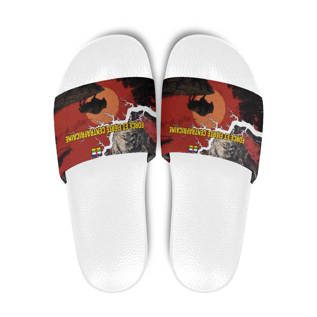 Central African Republic Slide Sandals with Red Black Nature Design and Buffalo Pattern TS04