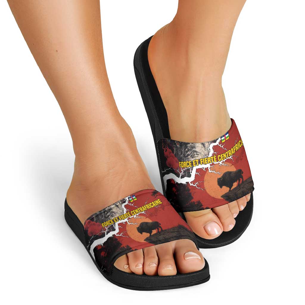 Central African Republic Slide Sandals with Red Black Nature Design and Buffalo Pattern TS04