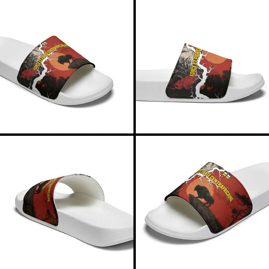 Central African Republic Slide Sandals with Red Black Nature Design and Buffalo Pattern TS04