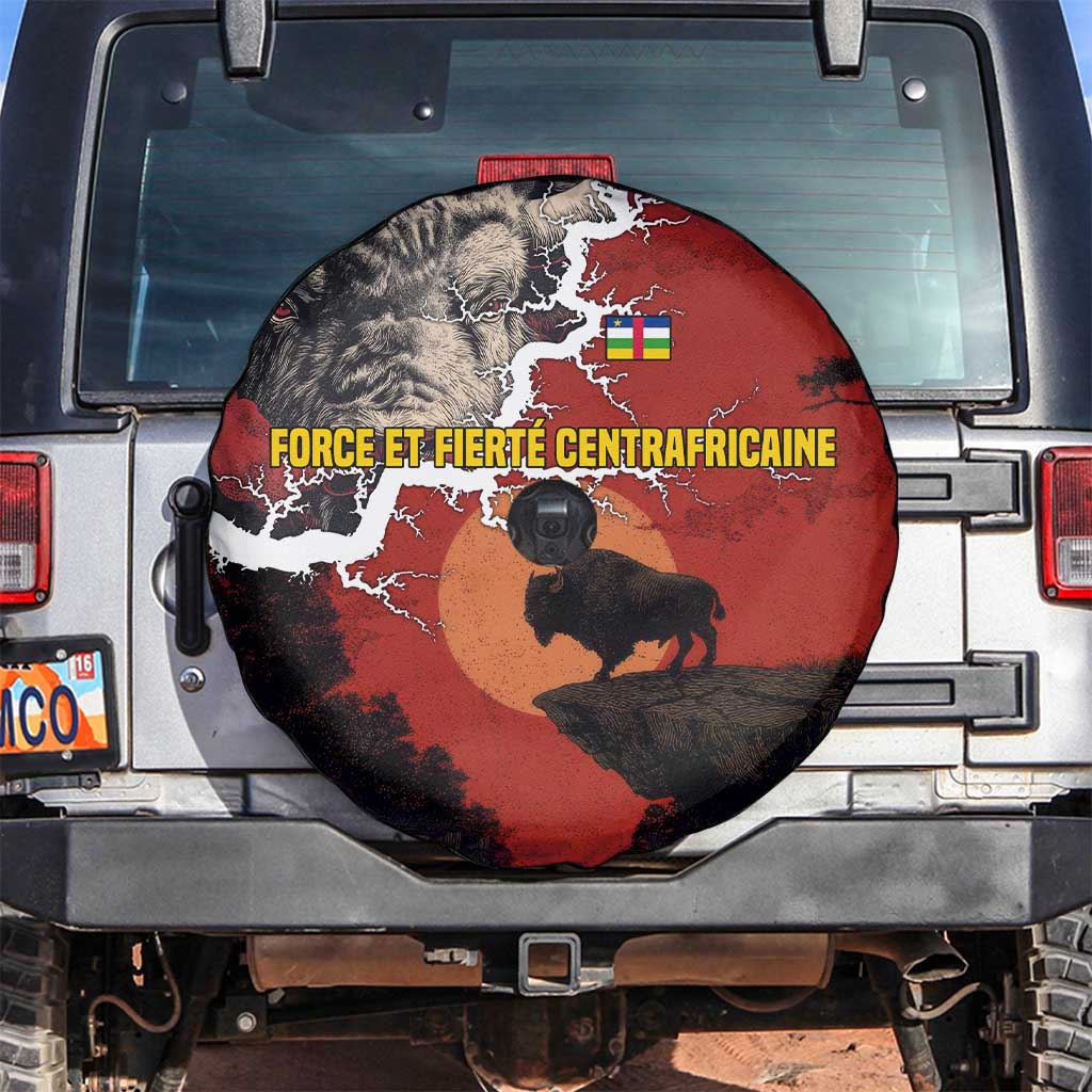 Central African Republic Spare Tire Cover with Red Black Nature Design and Buffalo Pattern TS04