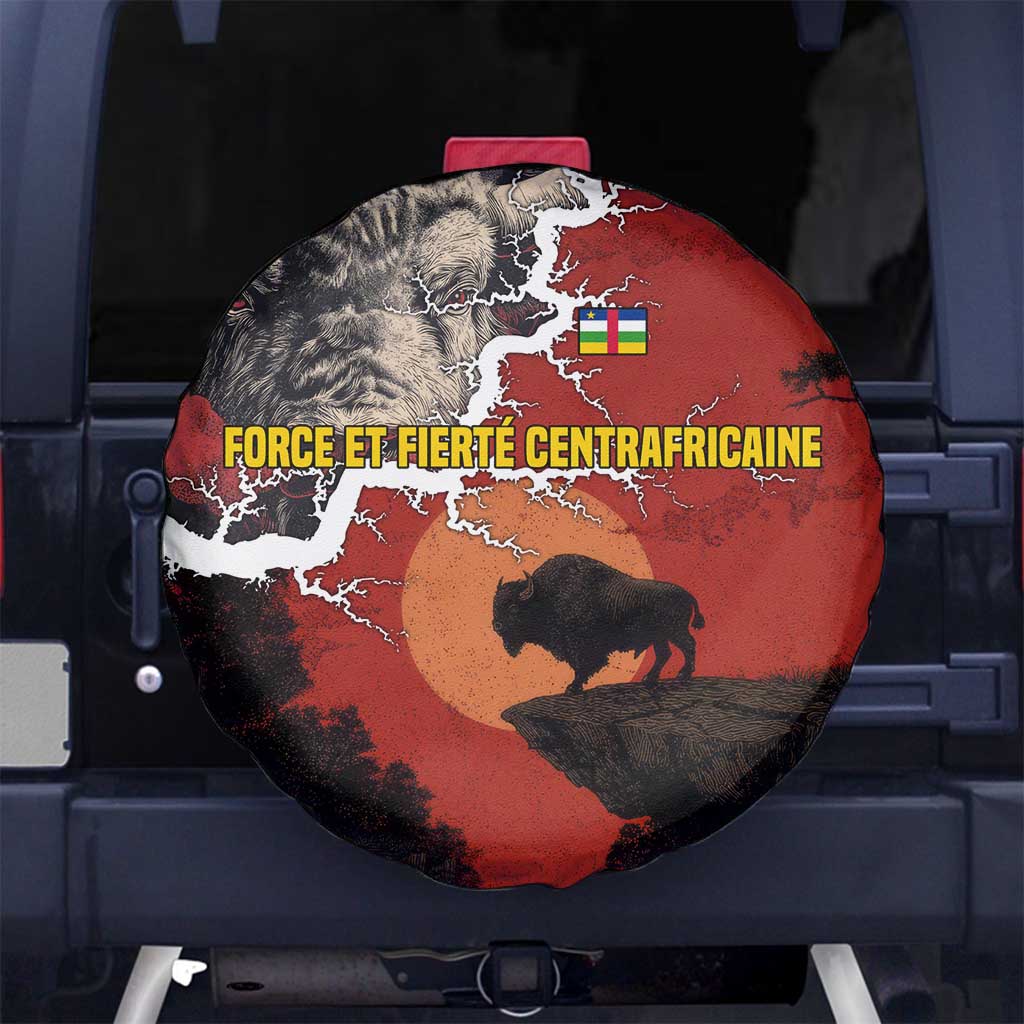 Central African Republic Spare Tire Cover with Red Black Nature Design and Buffalo Pattern TS04