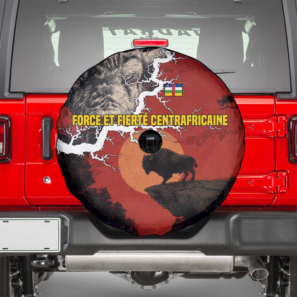 Central African Republic Spare Tire Cover with Red Black Nature Design and Buffalo Pattern TS04