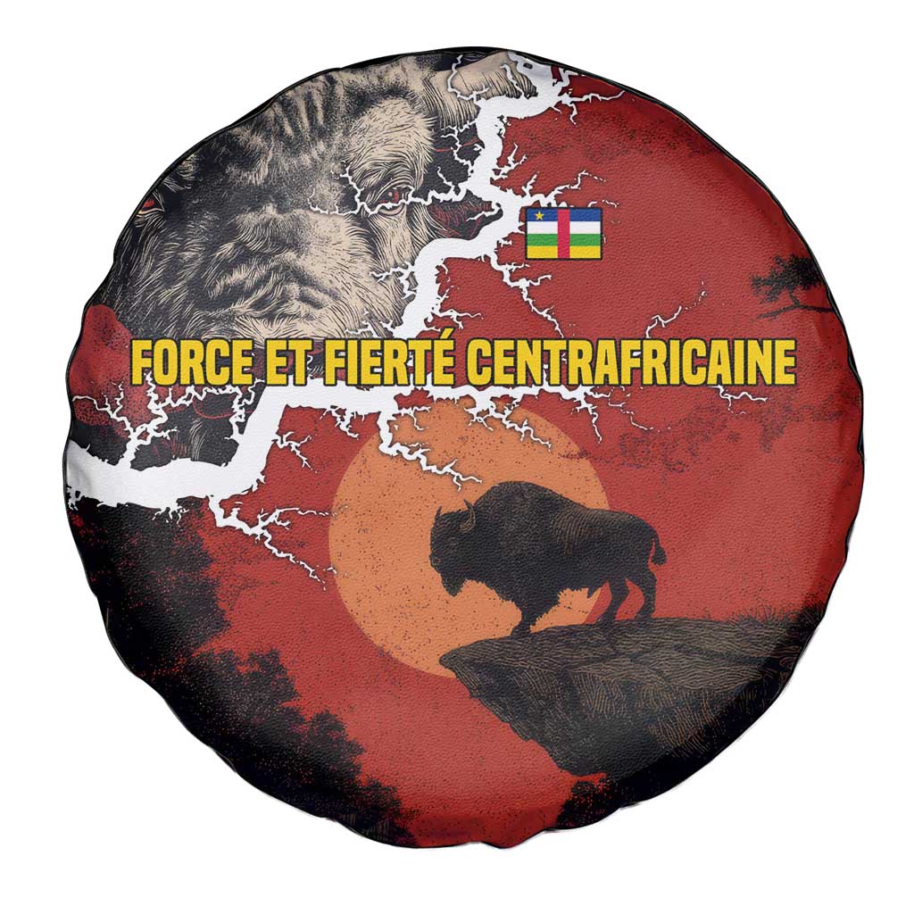 Central African Republic Spare Tire Cover with Red Black Nature Design and Buffalo Pattern TS04