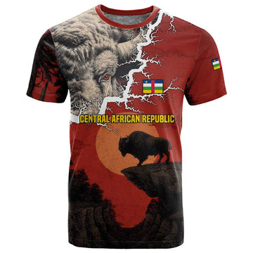 Central African Republic T shirt Red Black Nature Design and Buffalo TS04