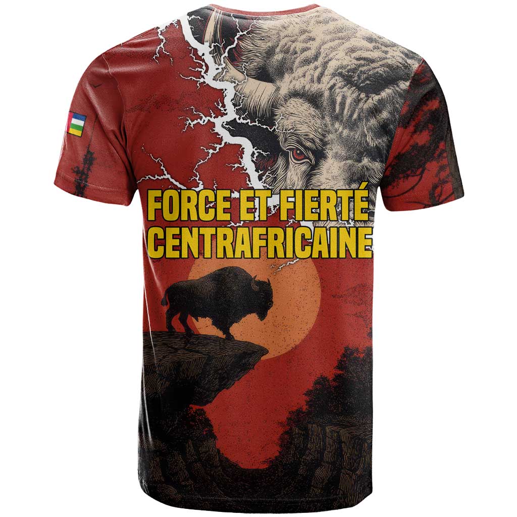 Central African Republic T shirt Red Black Nature Design and Buffalo TS04