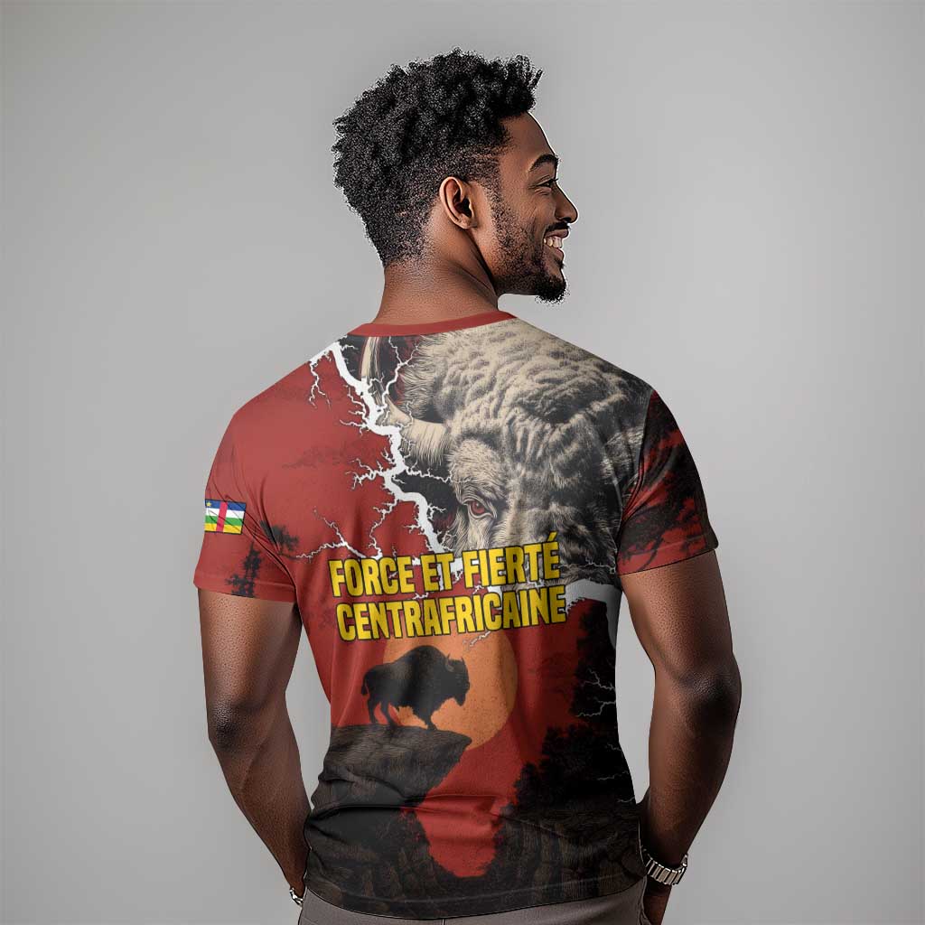 Central African Republic T shirt Red Black Nature Design and Buffalo TS04