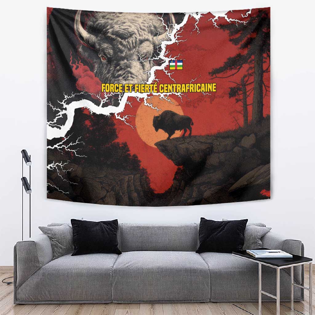 Central African Republic Tapestry Red Black Nature Design and Buffalo TS04