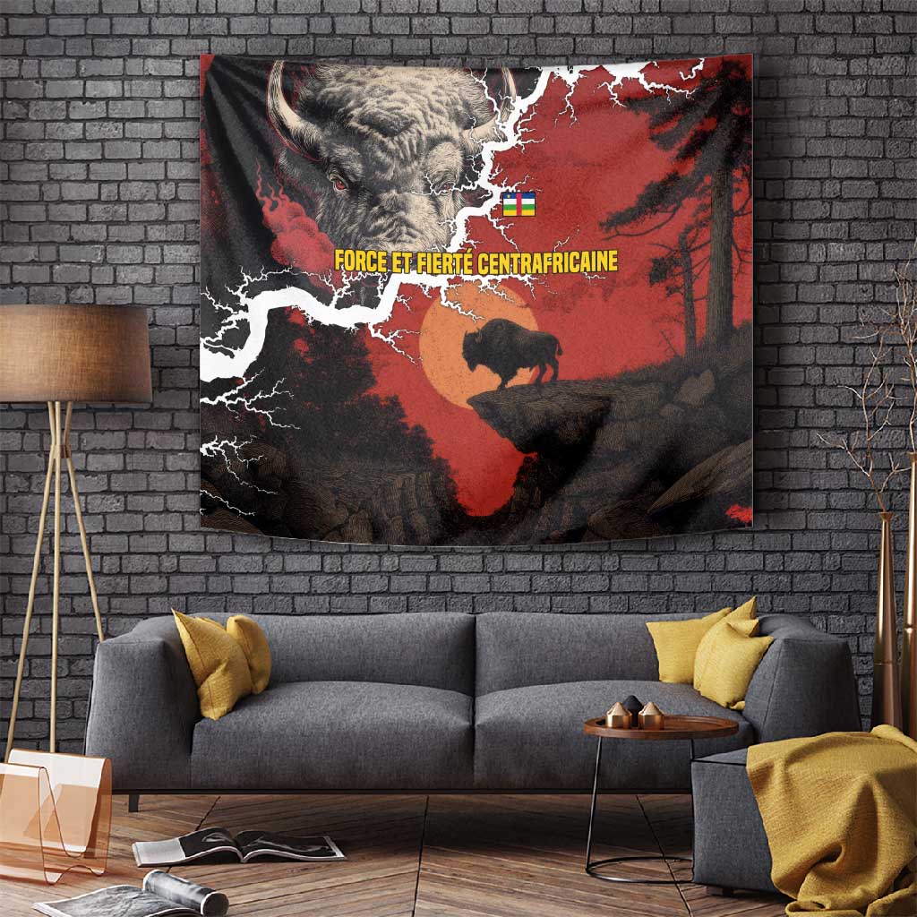 Central African Republic Tapestry Red Black Nature Design and Buffalo TS04