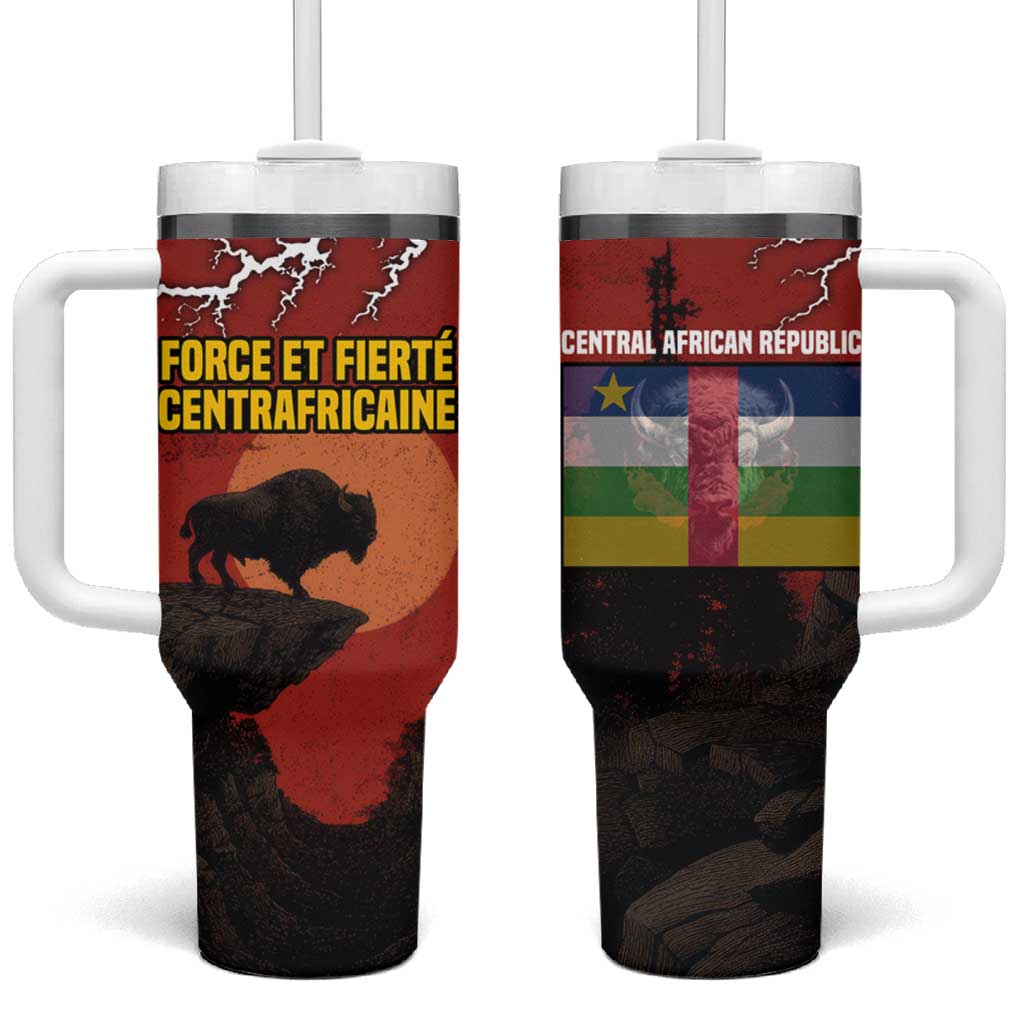 Central African Republic Tumbler With Handle Red Black Nature Design and Buffalo TS04