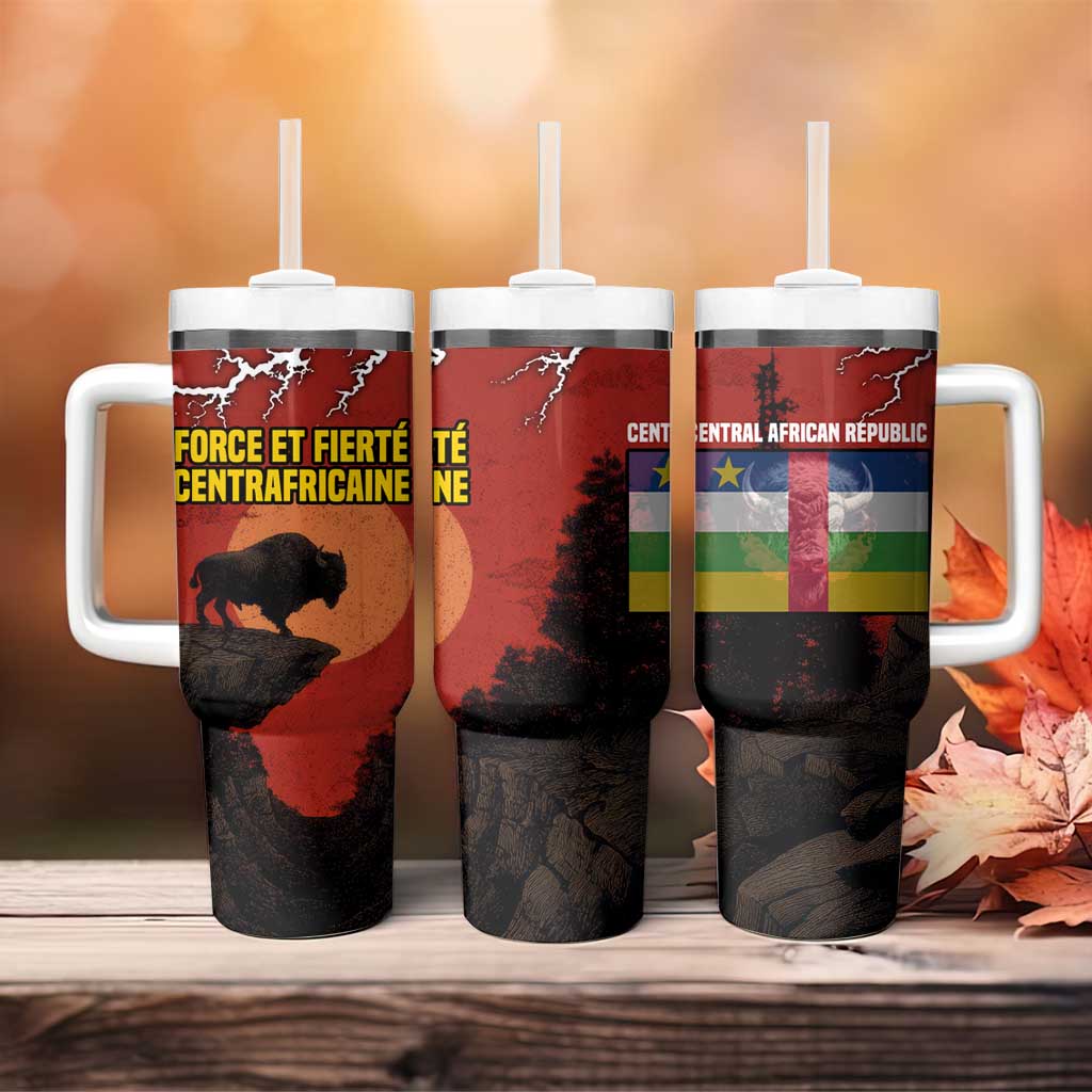 Central African Republic Tumbler With Handle Red Black Nature Design and Buffalo TS04