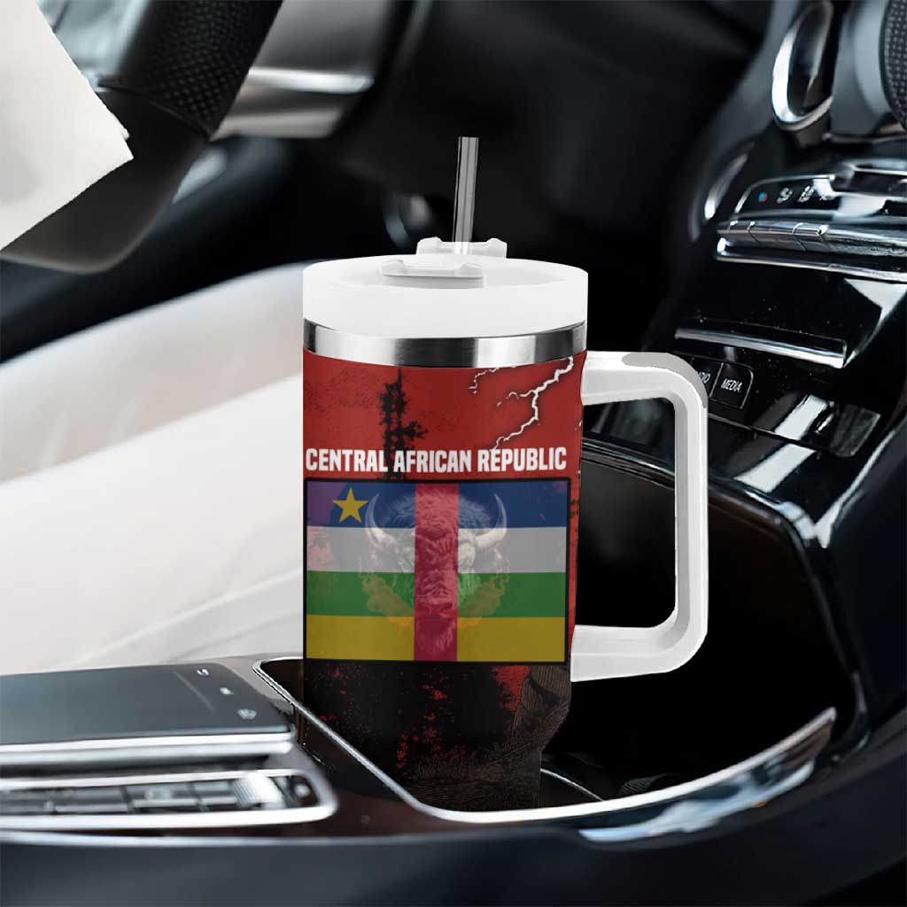 Central African Republic Tumbler With Handle Red Black Nature Design and Buffalo TS04