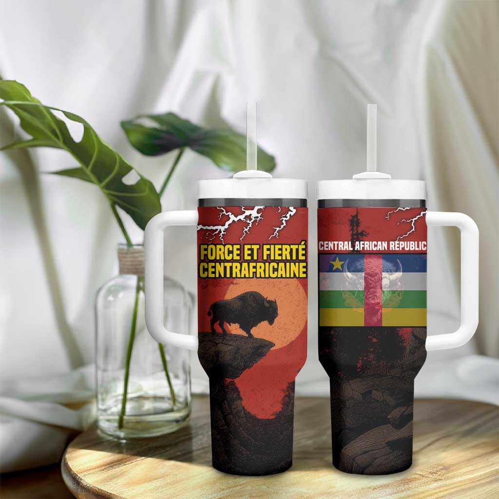 Central African Republic Tumbler With Handle Red Black Nature Design and Buffalo TS04