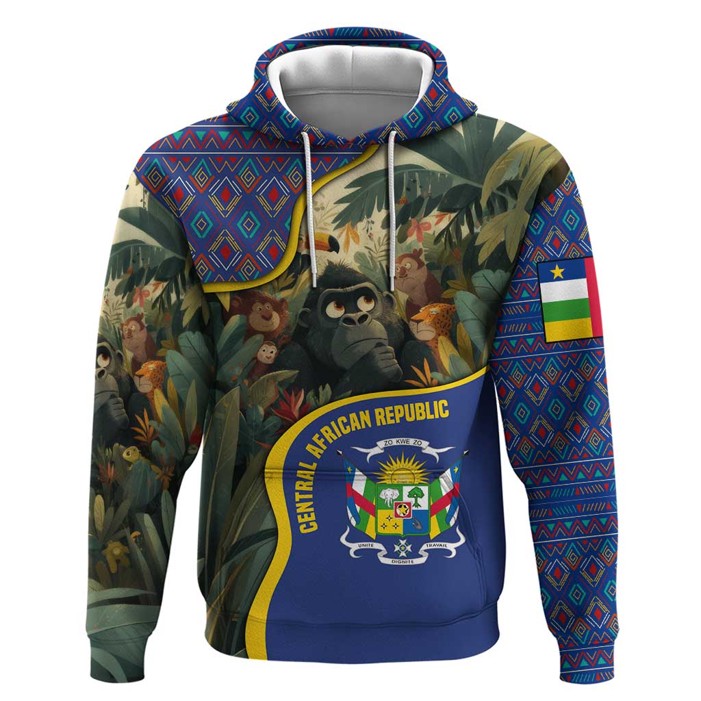 Central African Republic Hoodie with Jungle Animal Design and National Emblem Pattern TS04