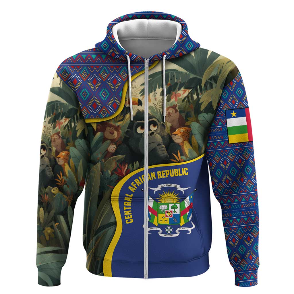 Central African Republic Hoodie with Jungle Animal Design and National Emblem Pattern TS04