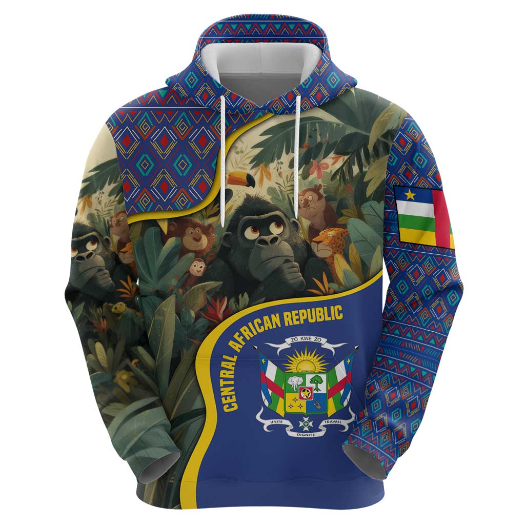 Central African Republic Hoodie with Jungle Animal Design and National Emblem Pattern TS04