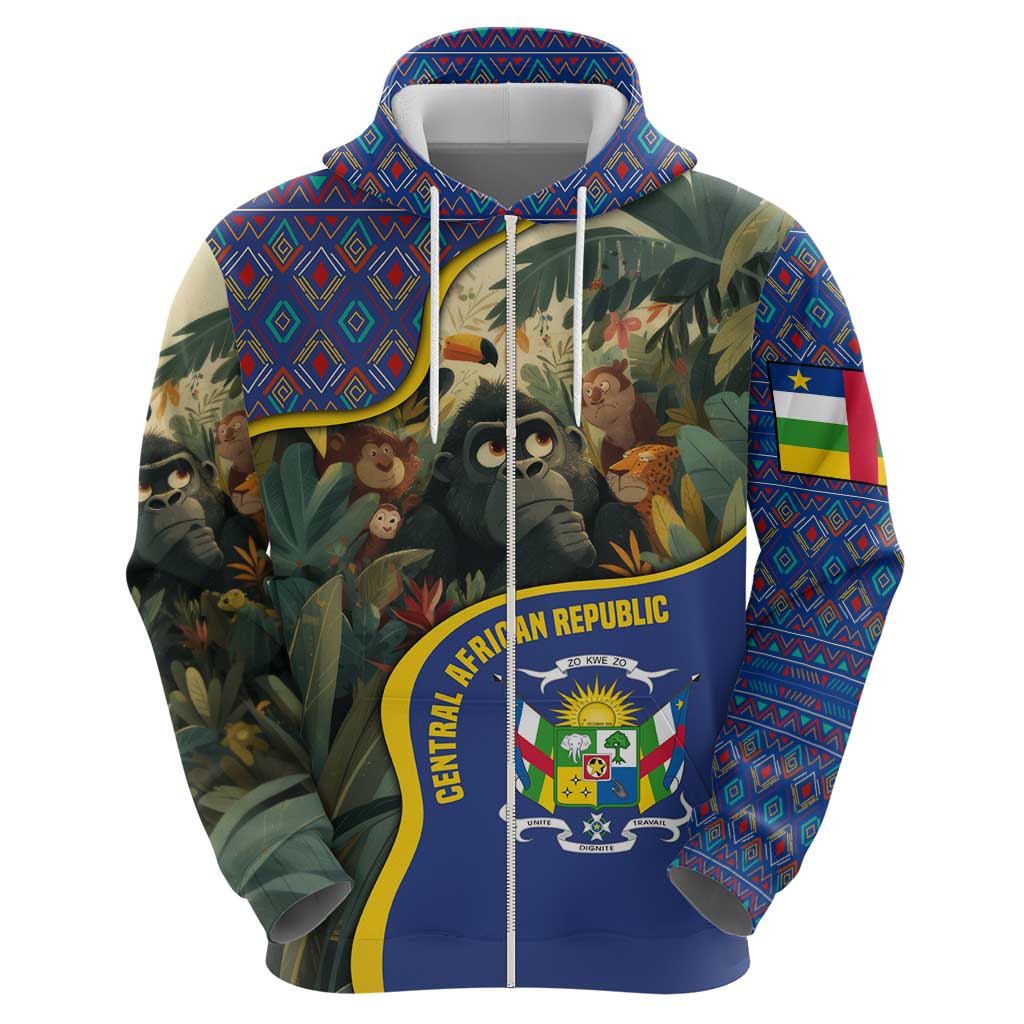 Central African Republic Hoodie with Jungle Animal Design and National Emblem Pattern TS04