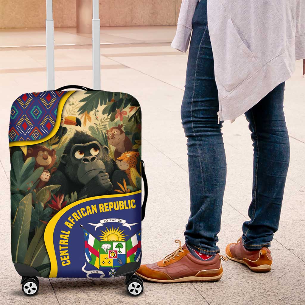 Central African Republic Luggage Cover with Jungle Animal Design and National Emblem Pattern TS04
