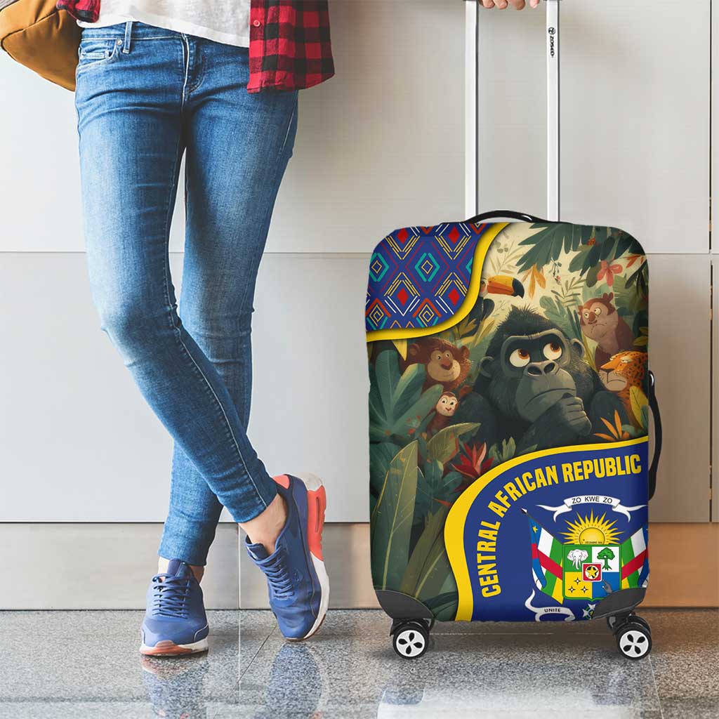 Central African Republic Luggage Cover with Jungle Animal Design and National Emblem Pattern TS04