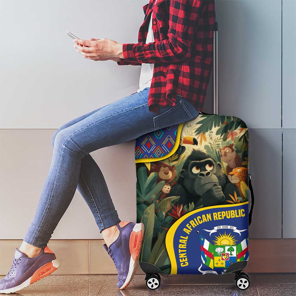 Central African Republic Luggage Cover with Jungle Animal Design and National Emblem Pattern TS04