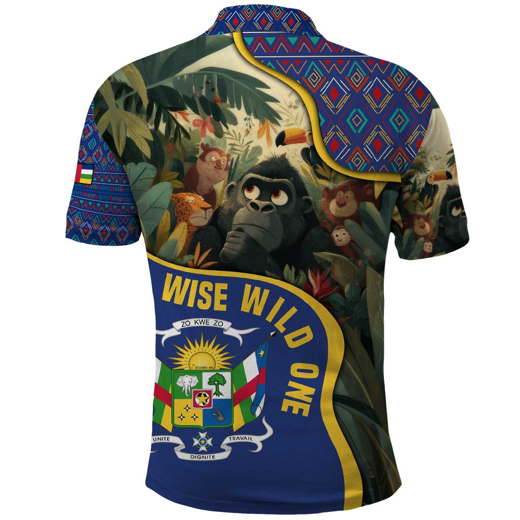 Central African Republic Polo Shirt with Jungle Animal Design and National Emblem Pattern TS04