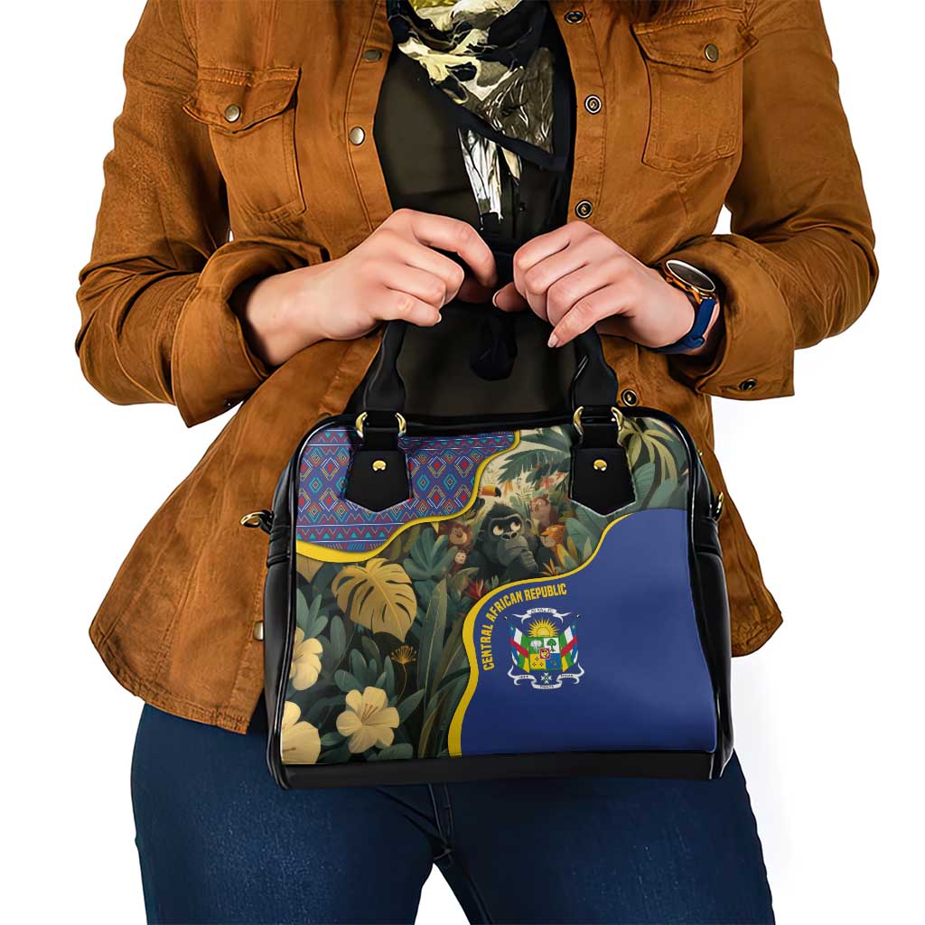 Central African Republic Shoulder Handbag with Jungle Animal Design and National Emblem Pattern TS04