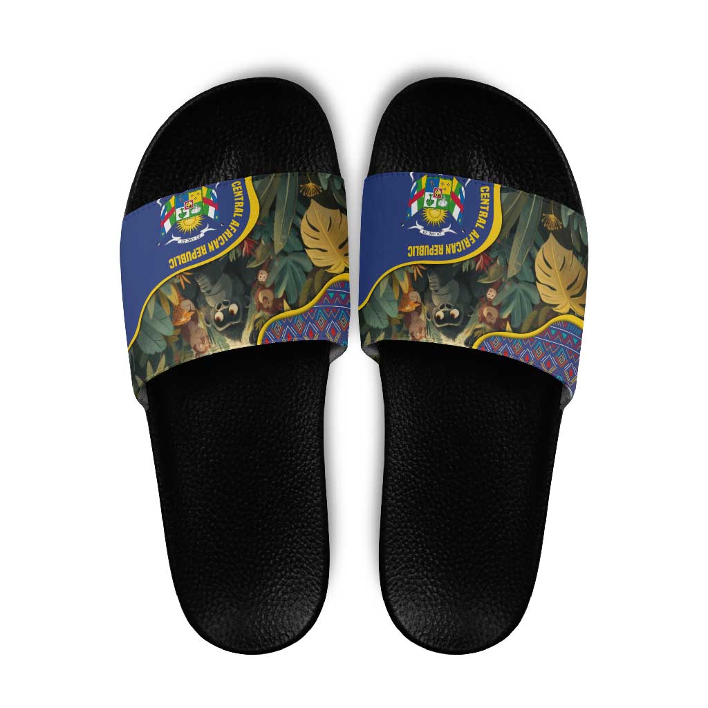 Central African Republic Slide Sandals with Jungle Animal Design and National Emblem Pattern TS04