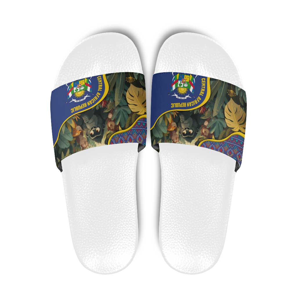 Central African Republic Slide Sandals with Jungle Animal Design and National Emblem Pattern TS04