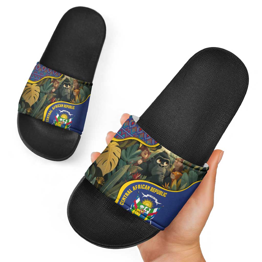 Central African Republic Slide Sandals with Jungle Animal Design and National Emblem Pattern TS04