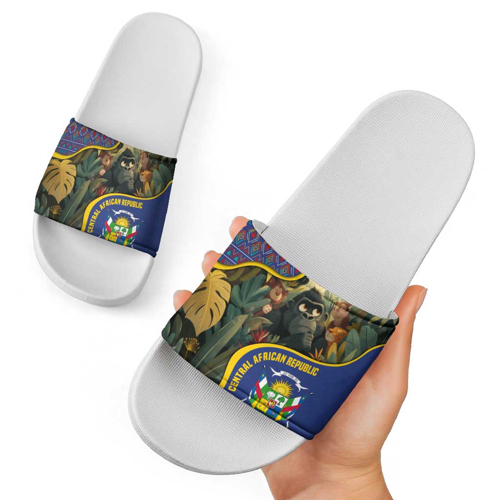 Central African Republic Slide Sandals with Jungle Animal Design and National Emblem Pattern TS04