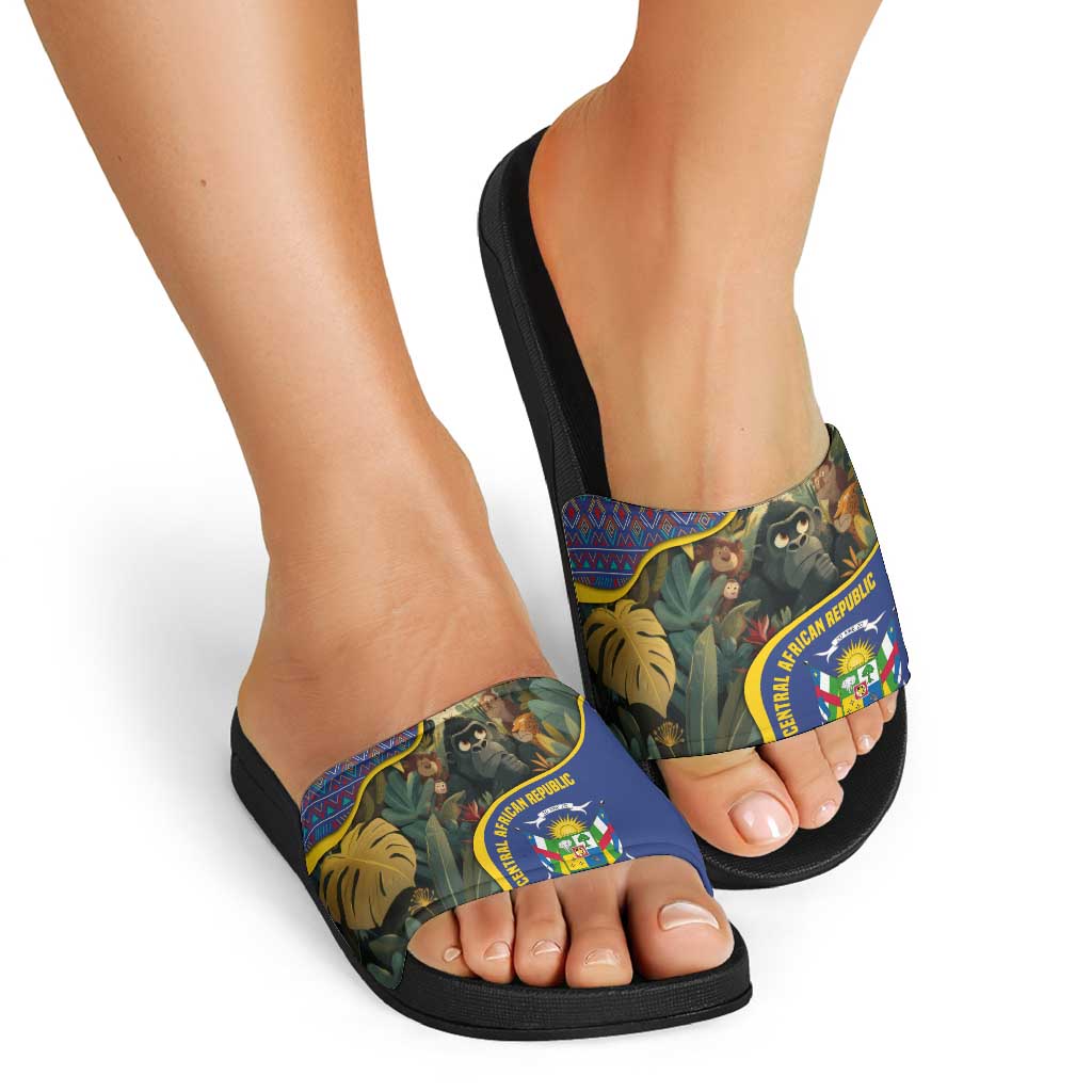 Central African Republic Slide Sandals with Jungle Animal Design and National Emblem Pattern TS04