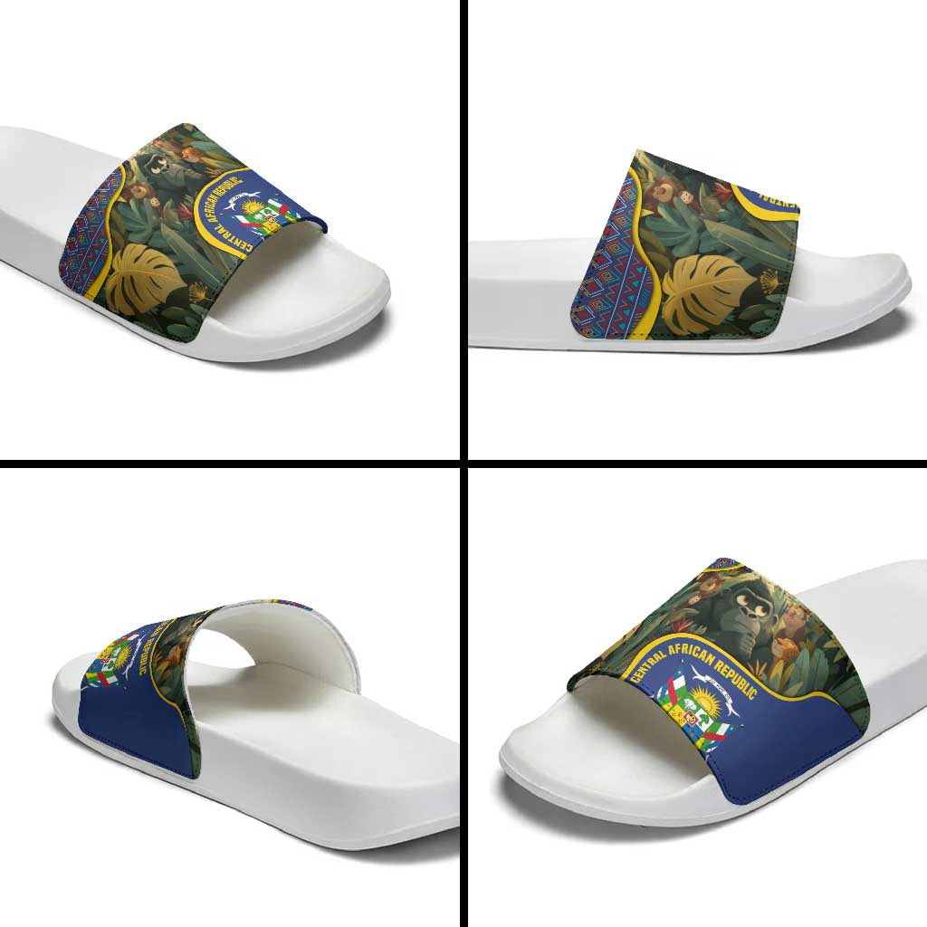Central African Republic Slide Sandals with Jungle Animal Design and National Emblem Pattern TS04