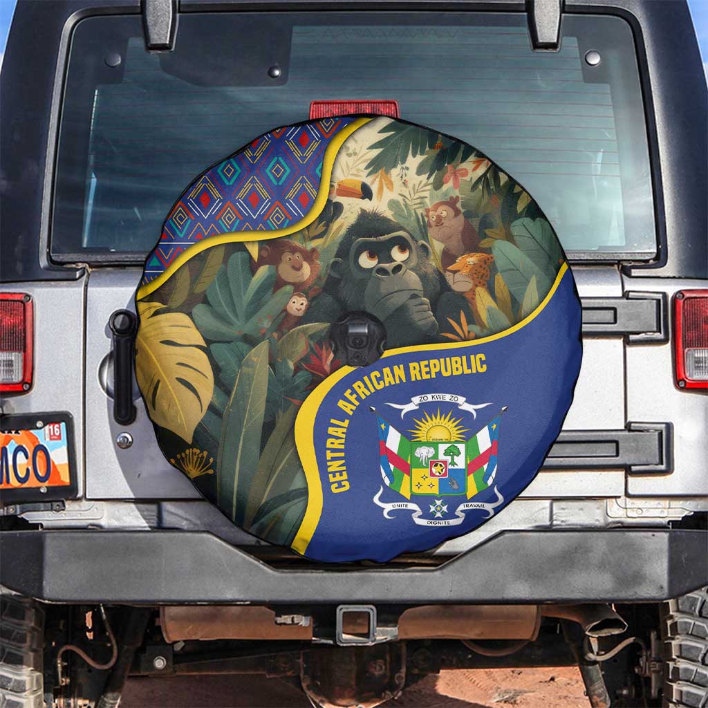 Central African Republic Spare Tire Cover with Jungle Animal Design and National Emblem Pattern TS04