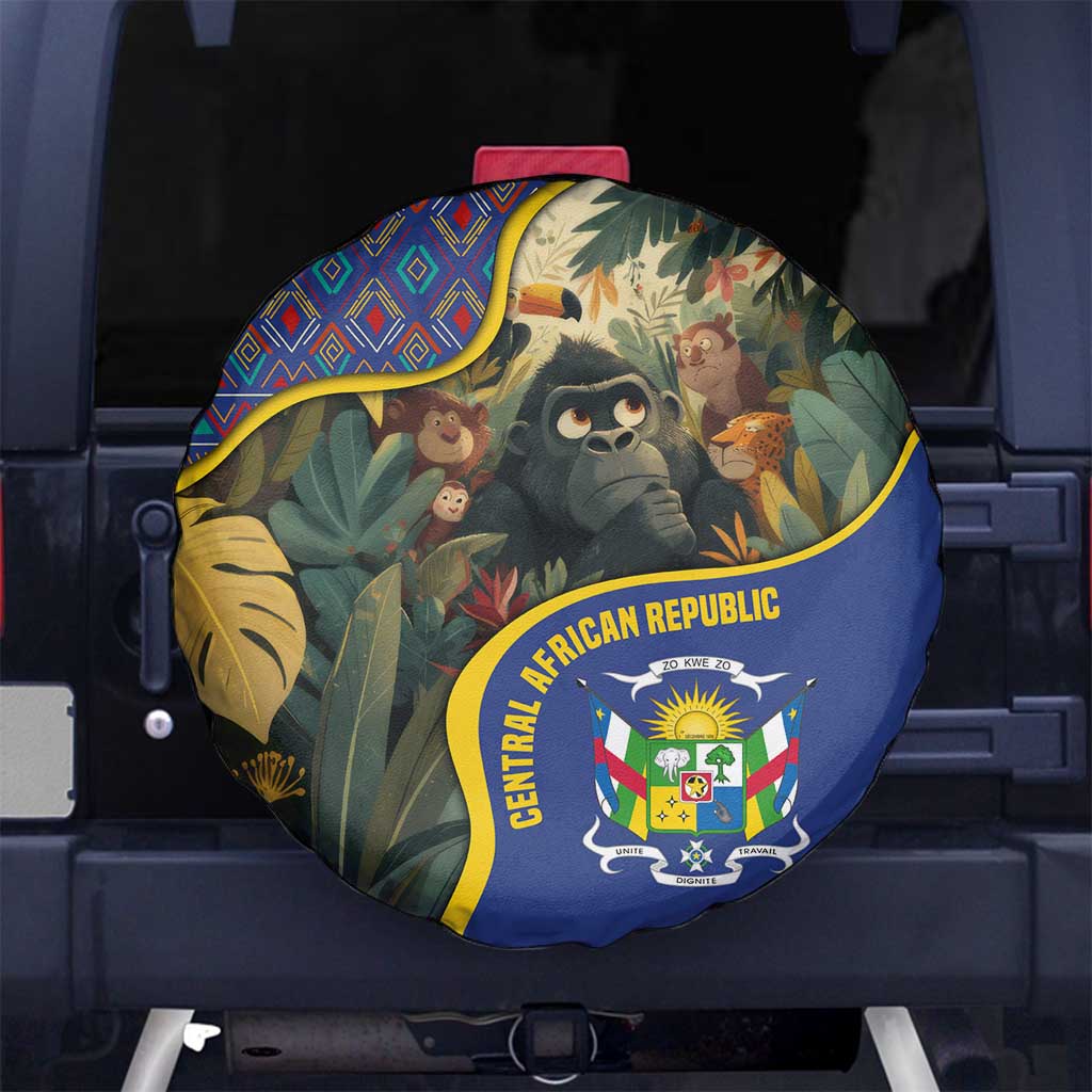 Central African Republic Spare Tire Cover with Jungle Animal Design and National Emblem Pattern TS04