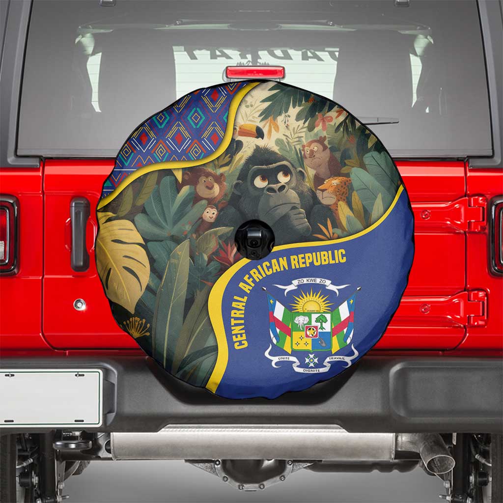 Central African Republic Spare Tire Cover with Jungle Animal Design and National Emblem Pattern TS04