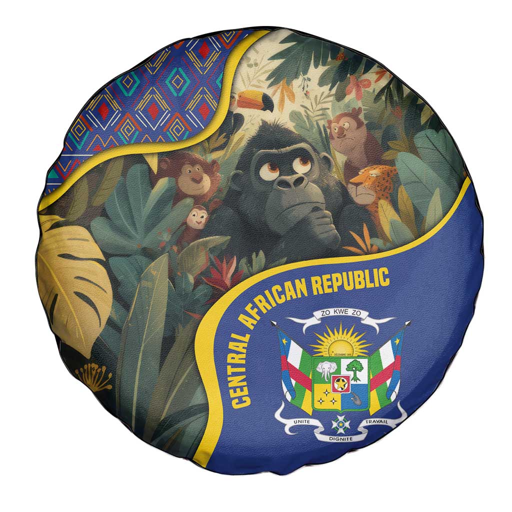 Central African Republic Spare Tire Cover with Jungle Animal Design and National Emblem Pattern TS04