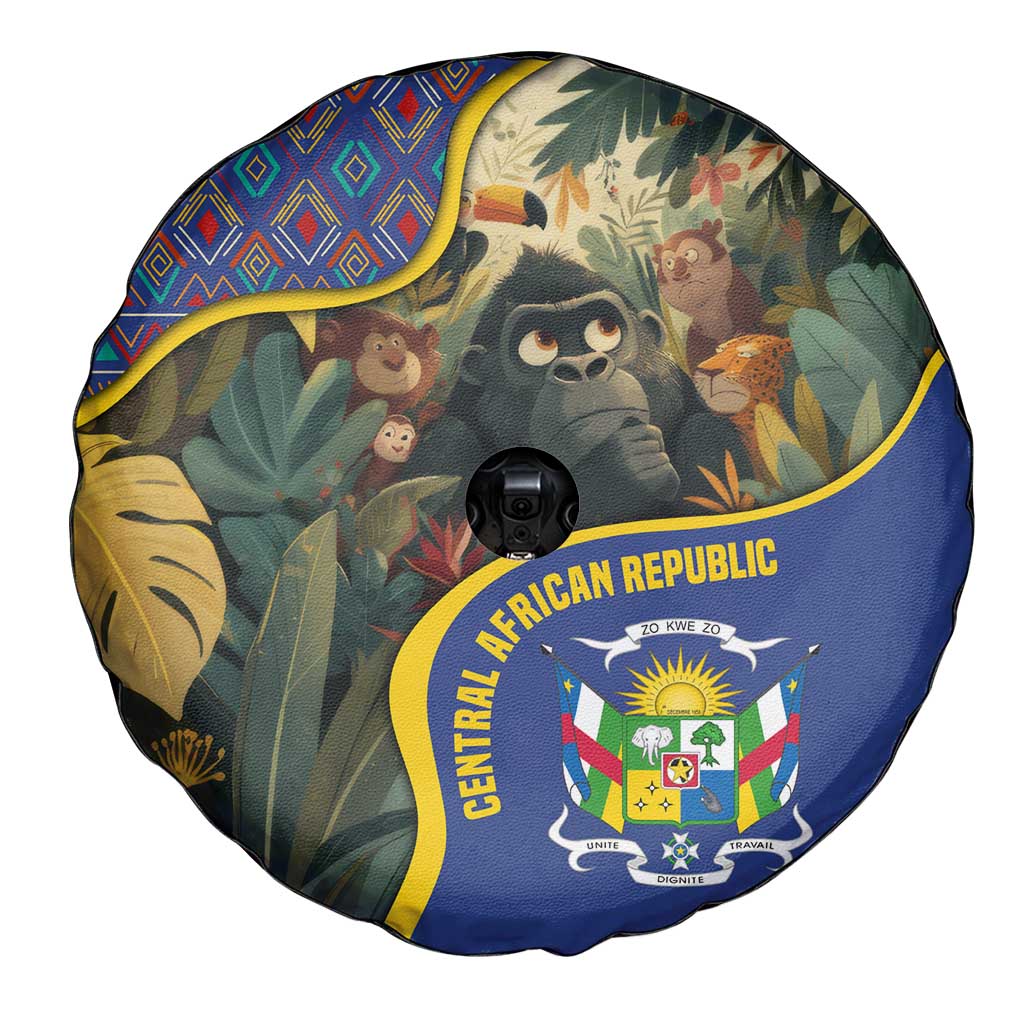 Central African Republic Spare Tire Cover with Jungle Animal Design and National Emblem Pattern TS04