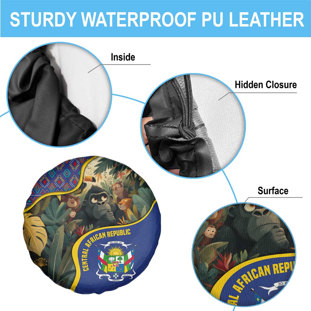 Central African Republic Spare Tire Cover with Jungle Animal Design and National Emblem Pattern TS04