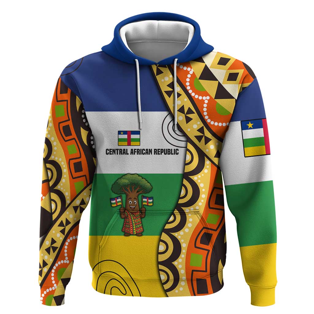 Central African Republic Hoodie with Cartoon Baobab Design and Flag Pattern TS04