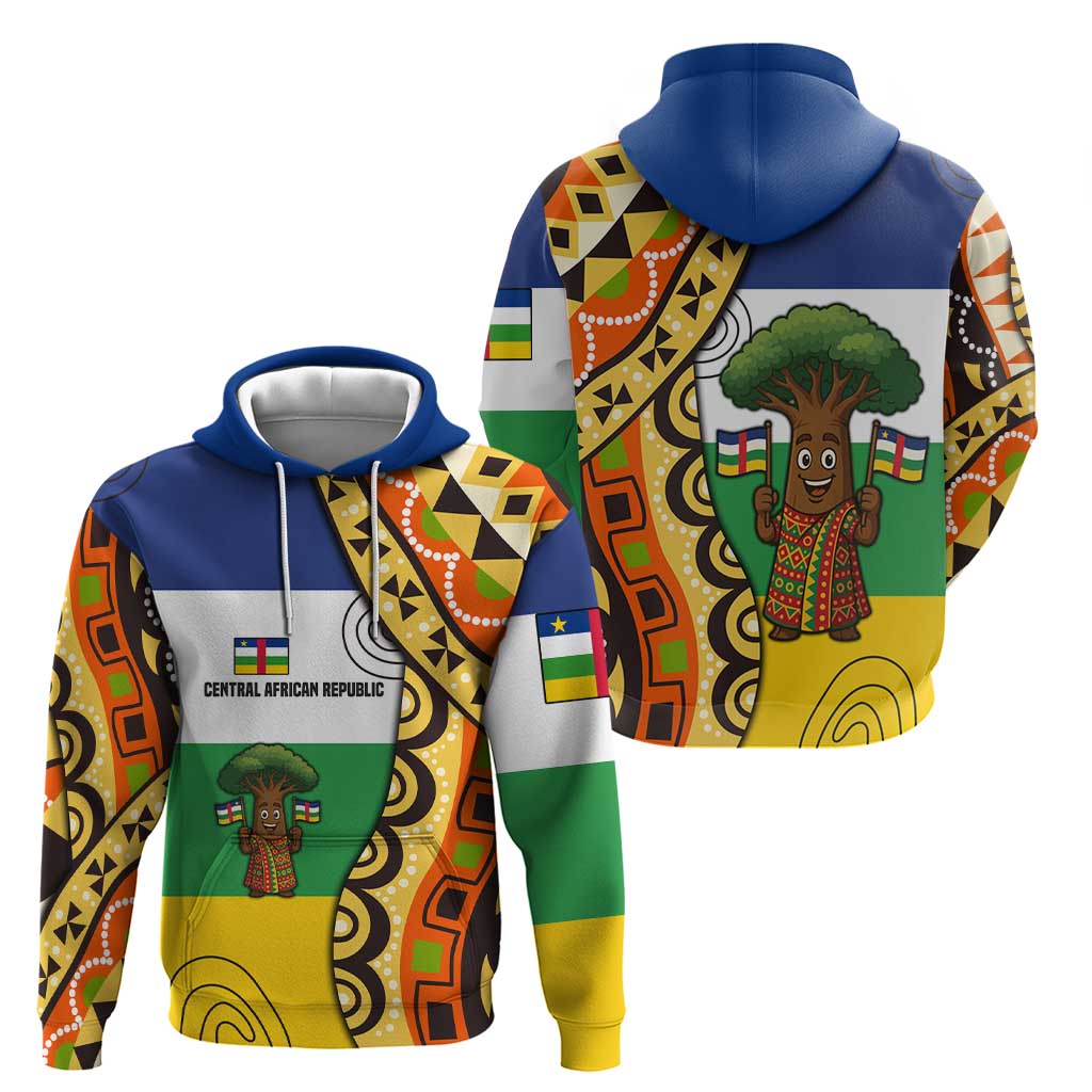 Central African Republic Hoodie with Cartoon Baobab Design and Flag Pattern TS04
